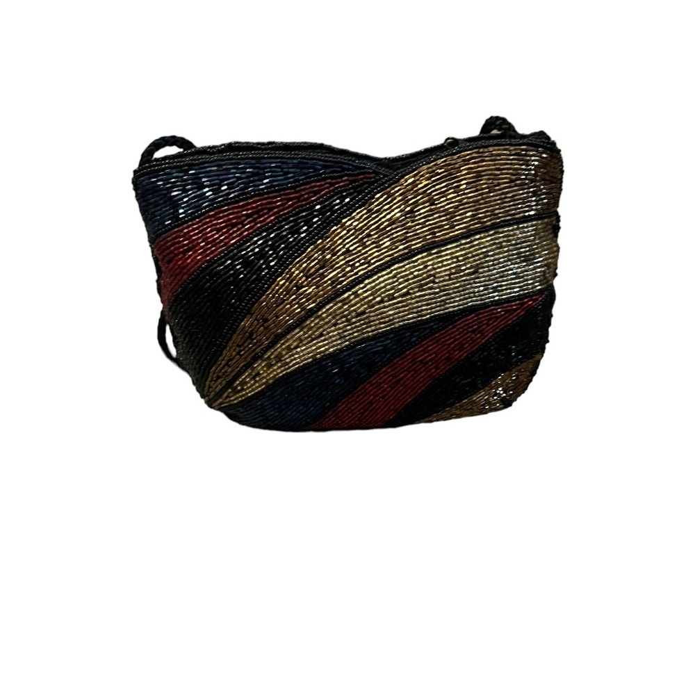 Multi Color Bugle Bead Bag Cord Strap Lined Satin… - image 4